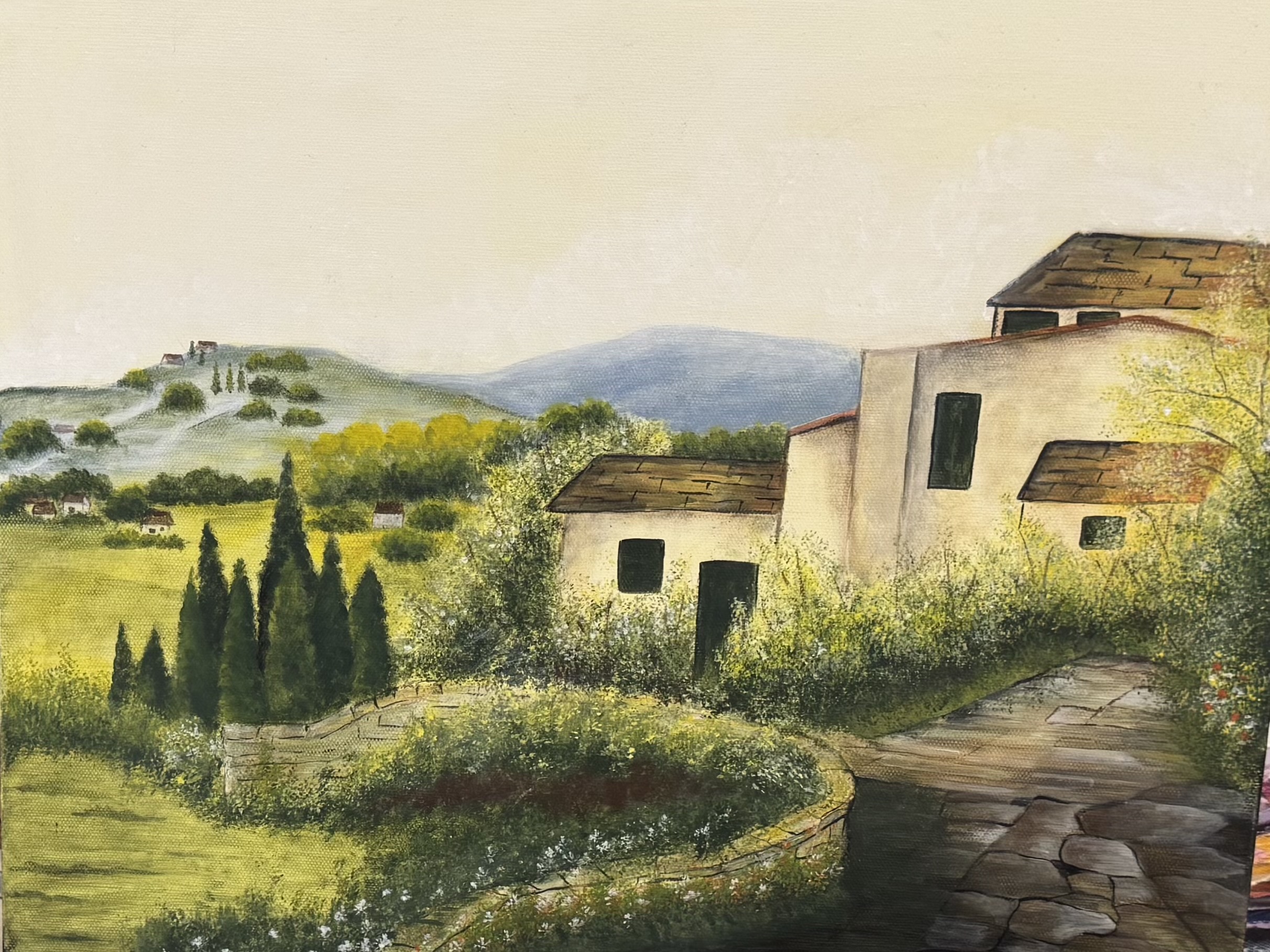 Hillside Farmhouses at Dusk