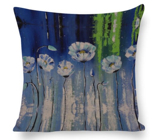Blue Poppies Cushion Cover